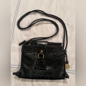 Black Croc-Embossed Crossbody Wallet Bag